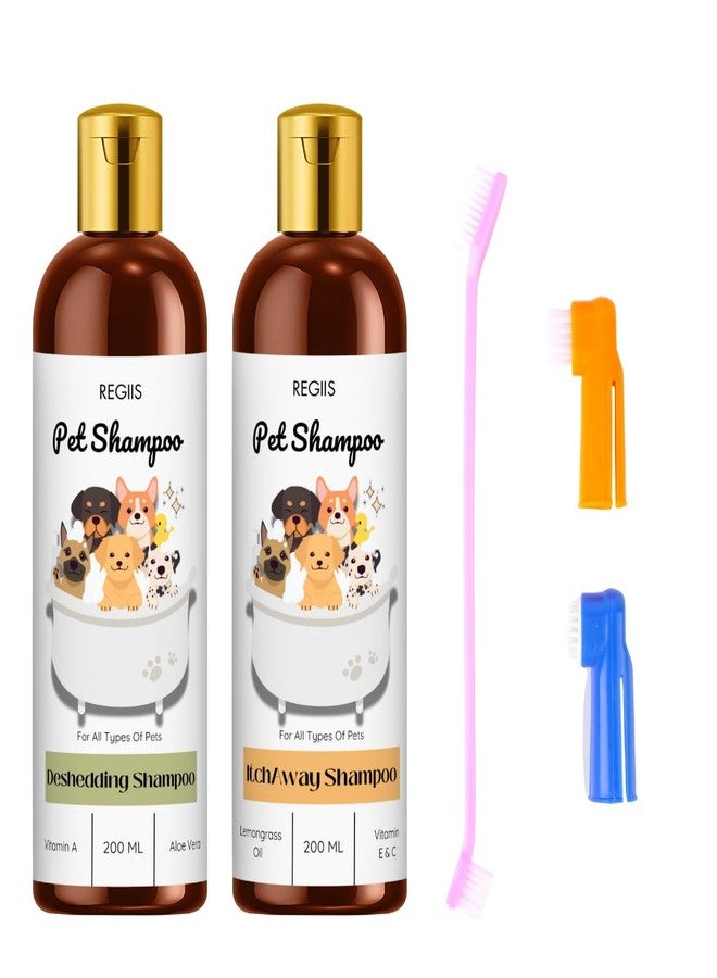 REGIIS Pet Shampoo Set, Deshedding and Itch Away Formula, 200 ML Each, with Vitamin A, E & C, Aloe Vera, Lemongrass Oil, for All Types of Pets(Pack of 3) - Image 1